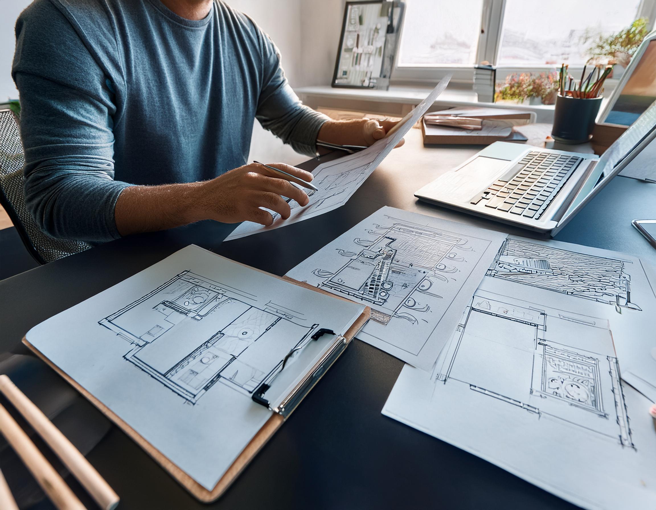 Fachübersetzer am Arbeitsplatz mit Computer und Wörterbüchern